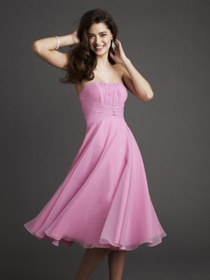 A-line Knee-length Chiffon Pink Bridesmaid Dress